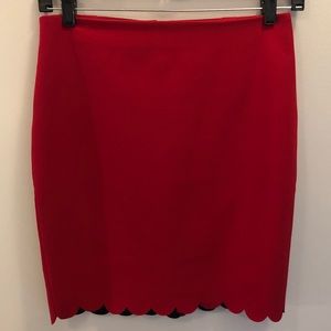 Red scalloped edge pencil skirt